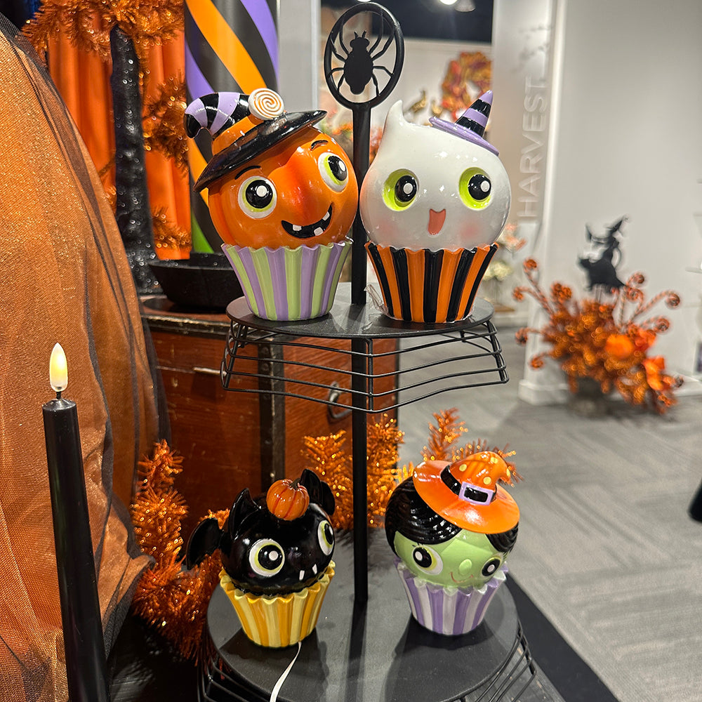 Viv! Christmas Halloween Decoratie Beeld - Cupcake Monstertjes - set van 4 - 13 cm