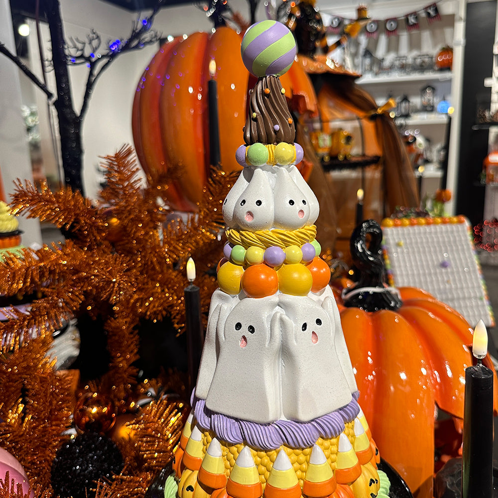 Viv! Christmas Halloween Decoratie Beeld - Grote Taart met Spookjes en Pompoenen - 51 cm