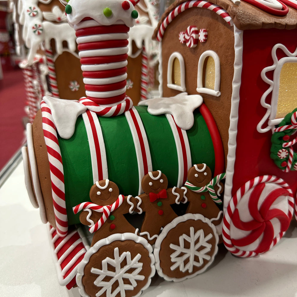 Viv! Christmas Kerstbeeld - Gingerbread Trein incl. LED Verlichting - rood groen - 31cm