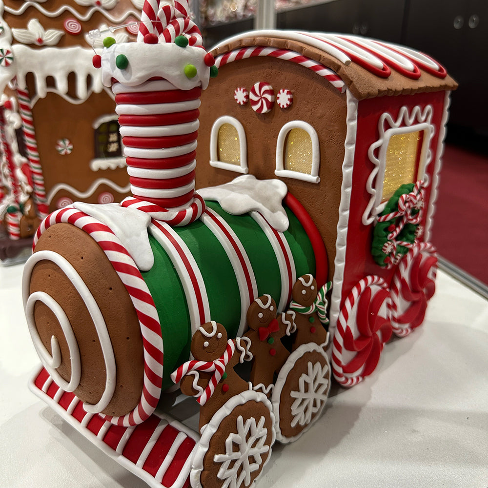 Viv! Christmas Kerstbeeld - Gingerbread Trein incl. LED Verlichting - rood groen - 31cm