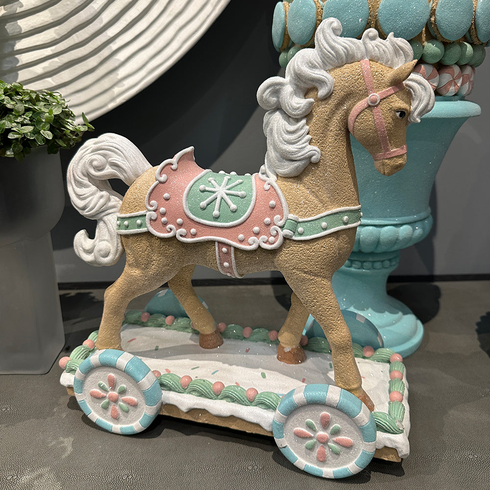 Viv! Christmas Weihnachtsfigur - Lebkuchen-Pferd mit Wagen - Pastellrosa - 38 cm