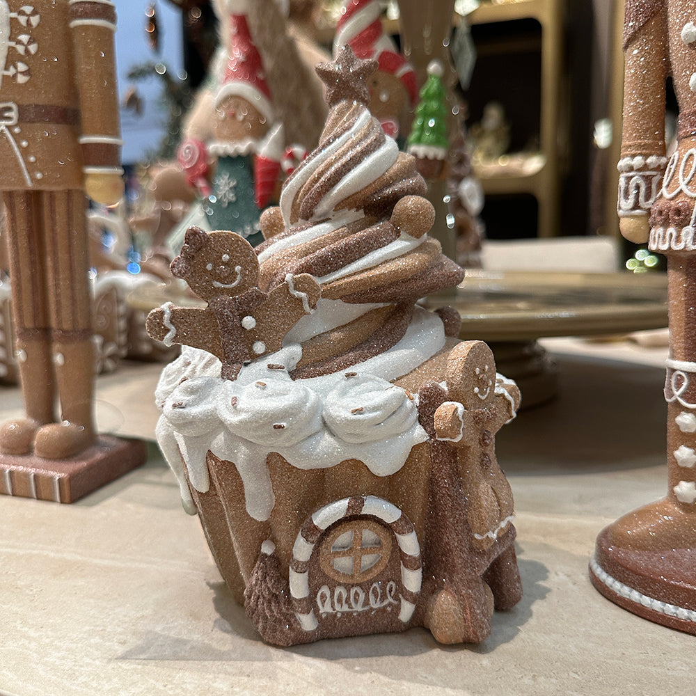 Viv! Christmas Tabletop Figure - Gingerbread Ice Cream House - Brown White - 21 cm