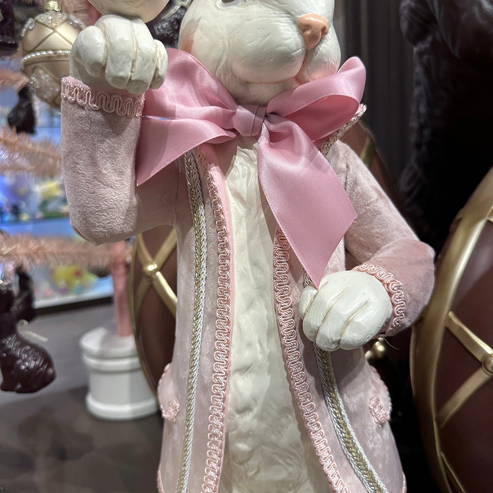 Viv! Christmas Easter Decoration - French Easter Bunny with Pink Coat and Bird - pink white - 53cm