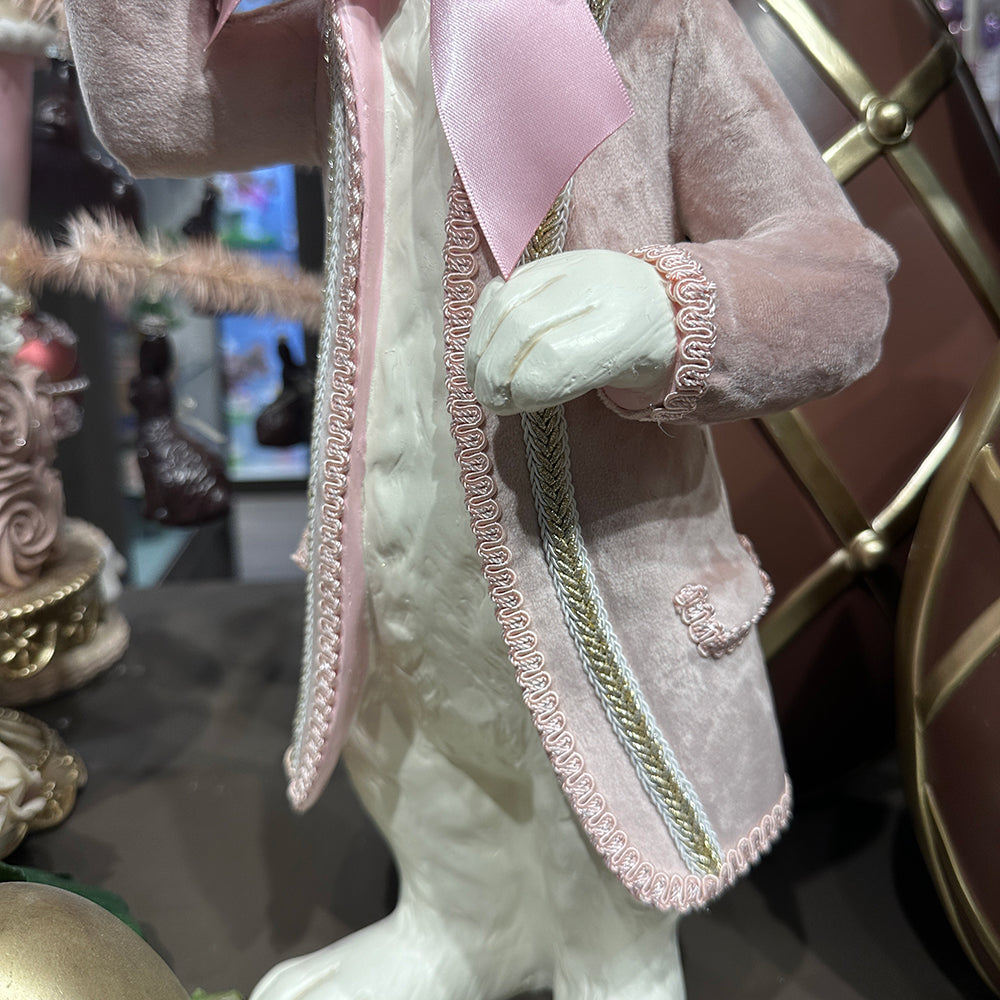 Viv! Christmas Easter Decoration - French Easter Bunny with Pink Coat and Bird - pink white - 53cm