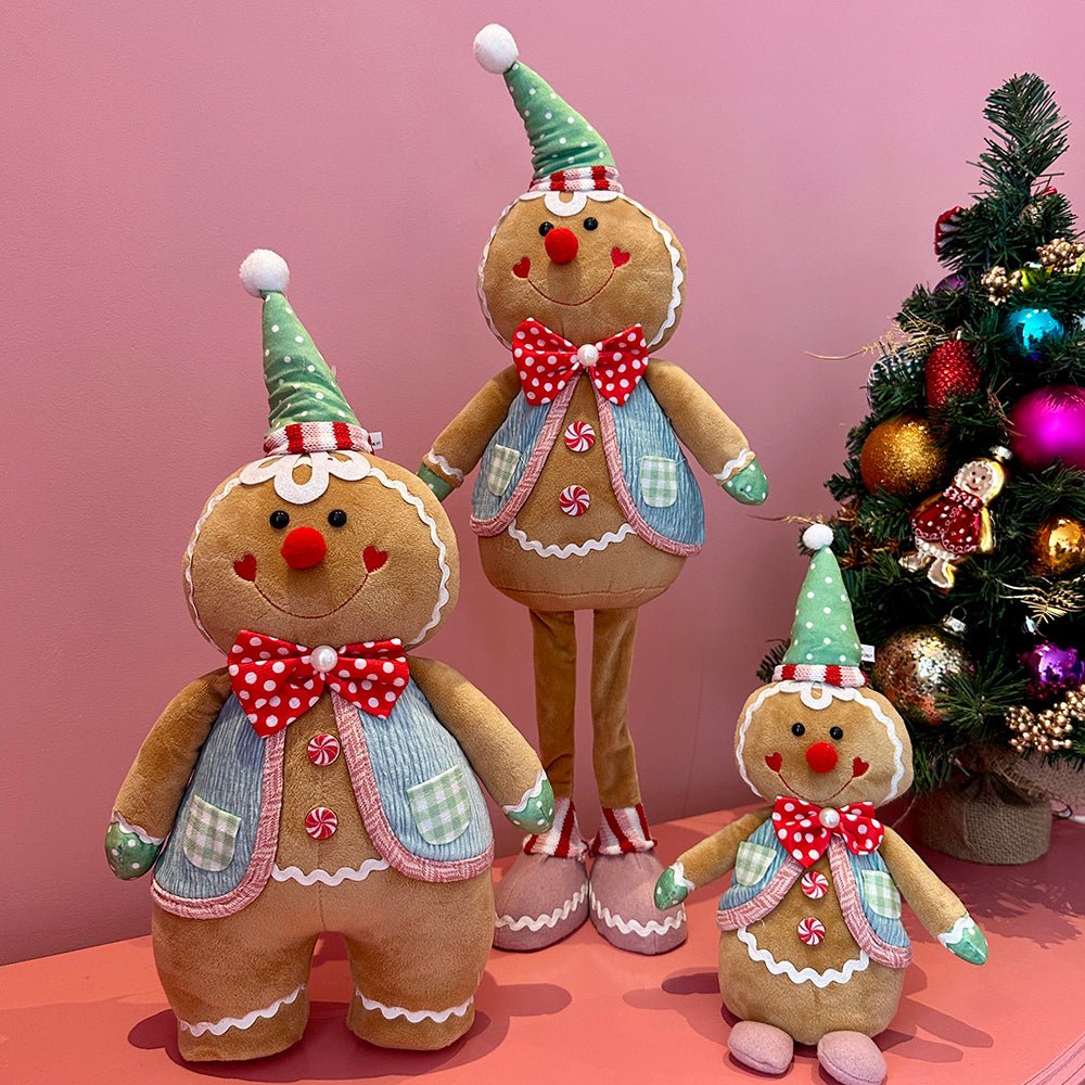 Viv! Christmas Kerstbeeld - Gingerbread Pop van Stof met Lange Benen - pastel - 65cm