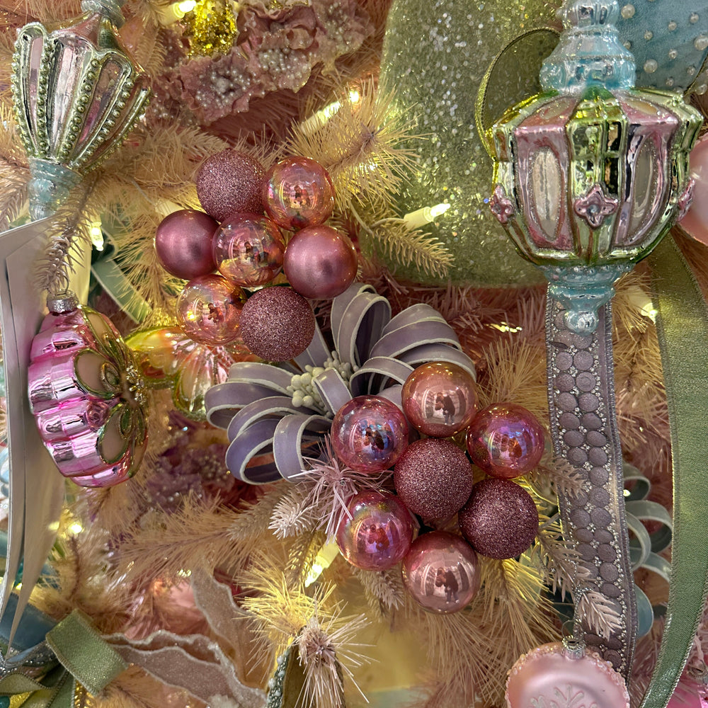 Viv! Christmas Decorative Spray - Iridescent & Glitter Christmas Balls Bundle - Pink - Ø4cm