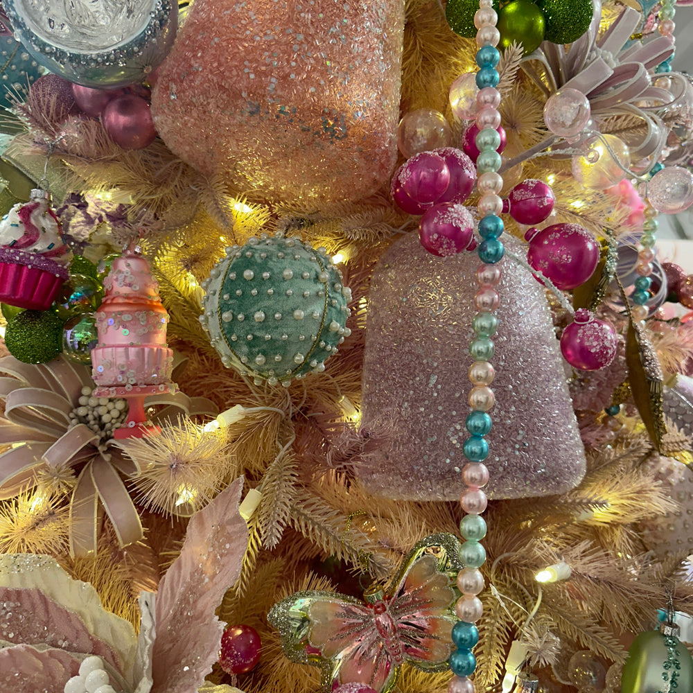 Viv! Christmas Kerstornament - Glitter TumTum Snoep met Kraaltjes - set van 3 - pastel - 20cm