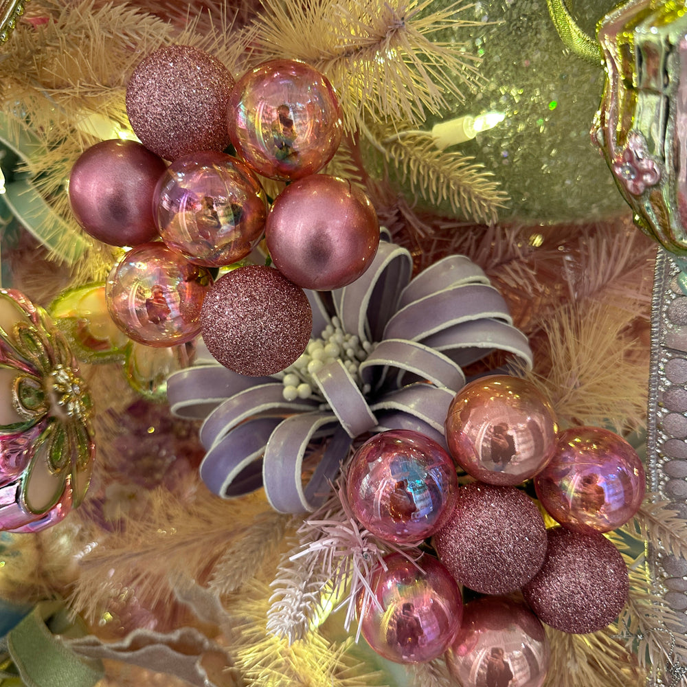 Viv! Christmas Decorative Spray - Iridescent & Glitter Christmas Balls Bundle - Pink - Ø4cm