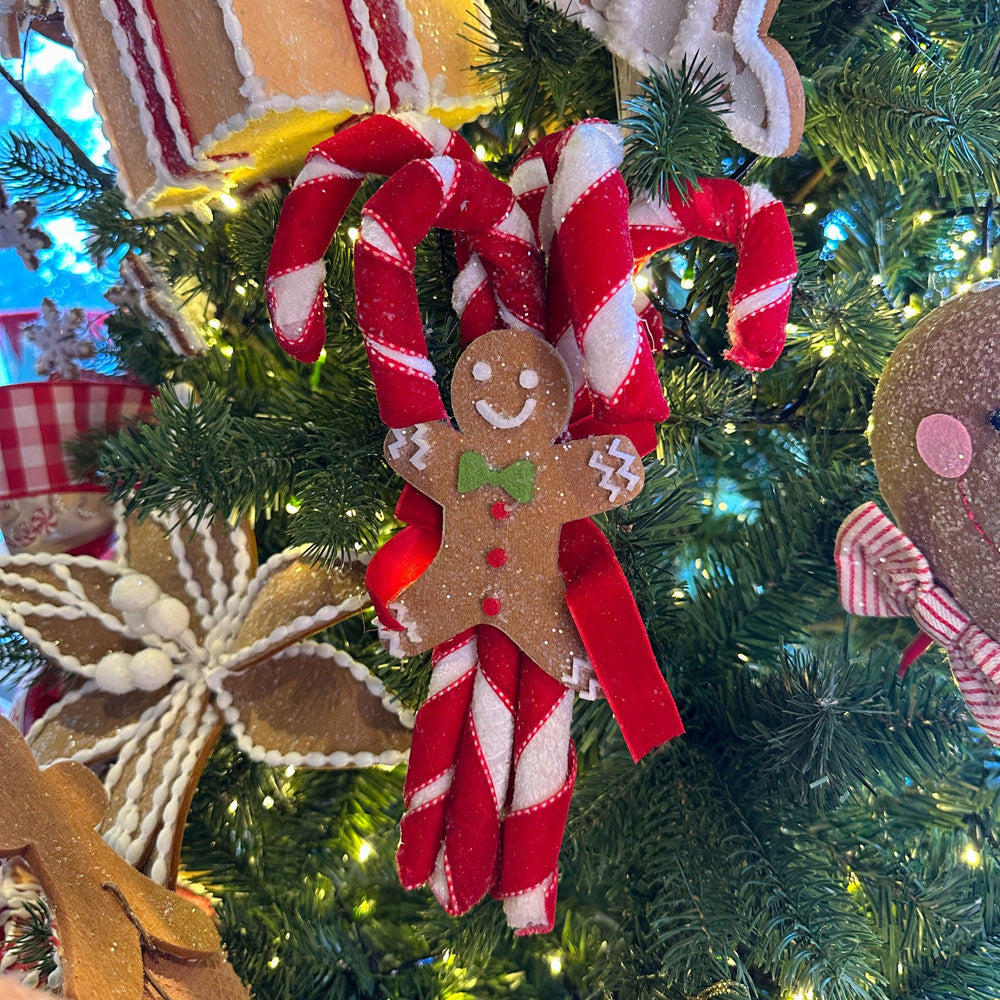 Viv! Christmas Kersttak - Candy Cane (zuurstok) Bundel met Gingerbread Poppetje - bruin rood wit - 33cm