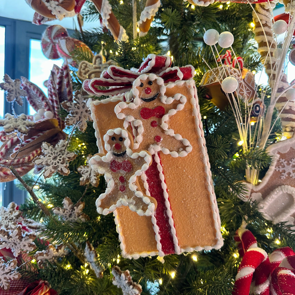 Viv! Christmas Ornament / Christmas Tree Centerpiece - Gingerbread Gift Box with Bow - Brown Red - 20cm