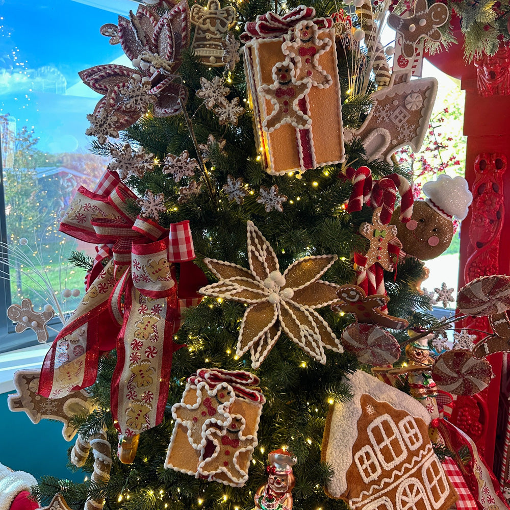 Viv! Christmas Ornament / Christmas Tree Centerpiece - Gingerbread Gift Box with Bow - Brown Red - 20cm