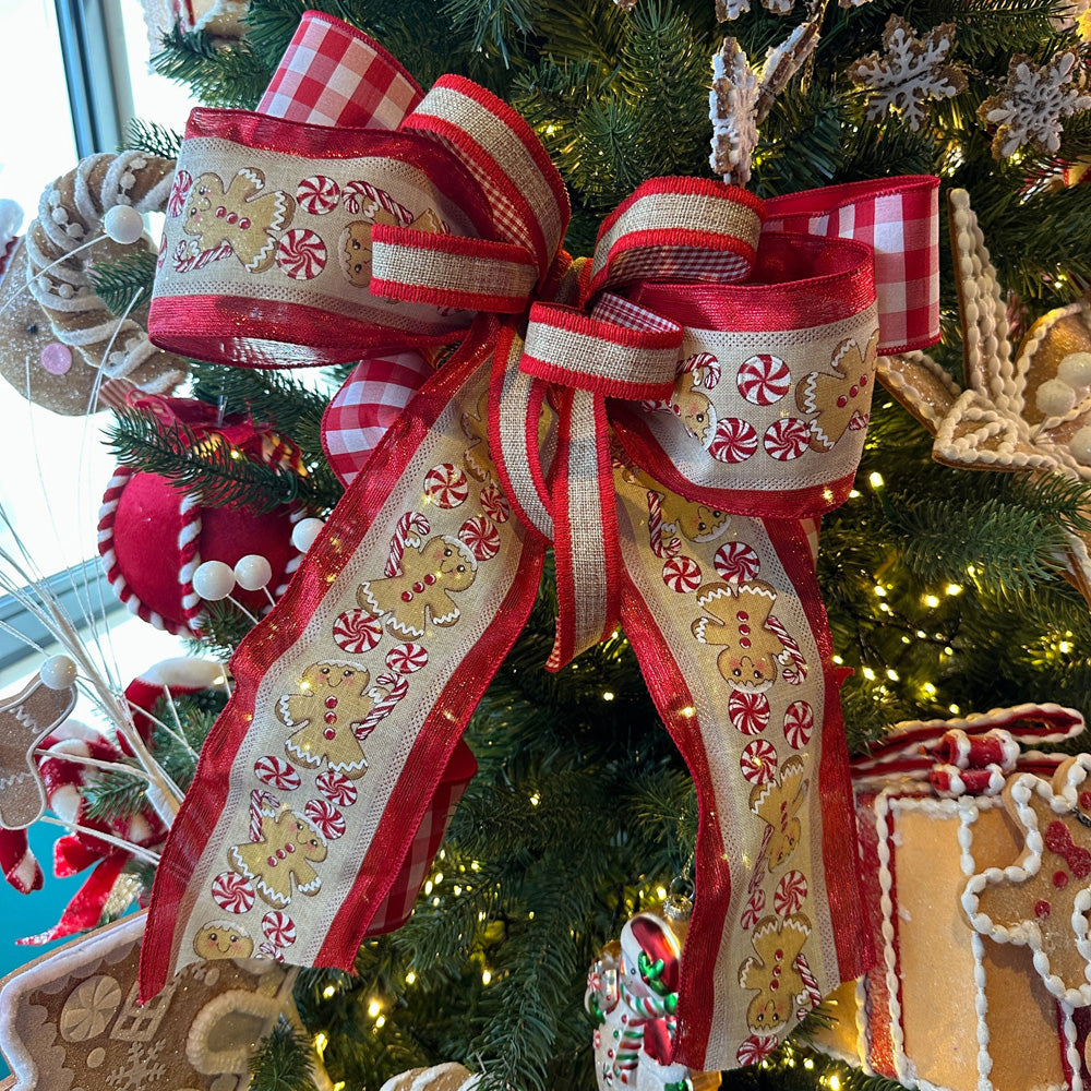 Viv! Christmas Ribbon with Iron Wire - Gingham with Felt Backing - Red and White - 6.35cm x 9.1m