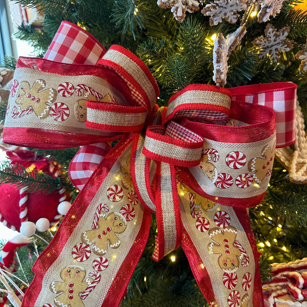 Viv! Christmas Ribbon with Iron Wire - Gingham with Felt Backing - Red and White - 6.35cm x 9.1m