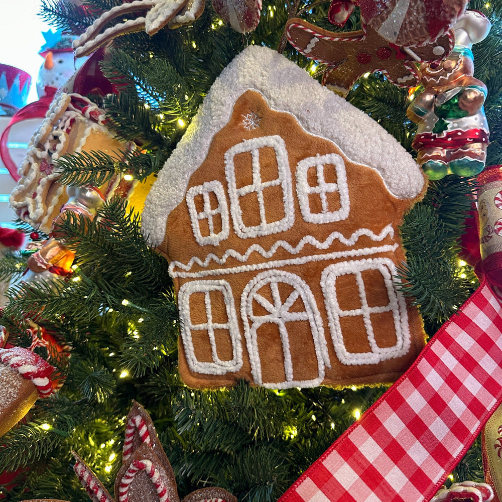 Viv! Christmas Weihnachtsbaumschmuck – Lebkuchenhaus Kissen-Ornament – Braun Weiß – 30 cm