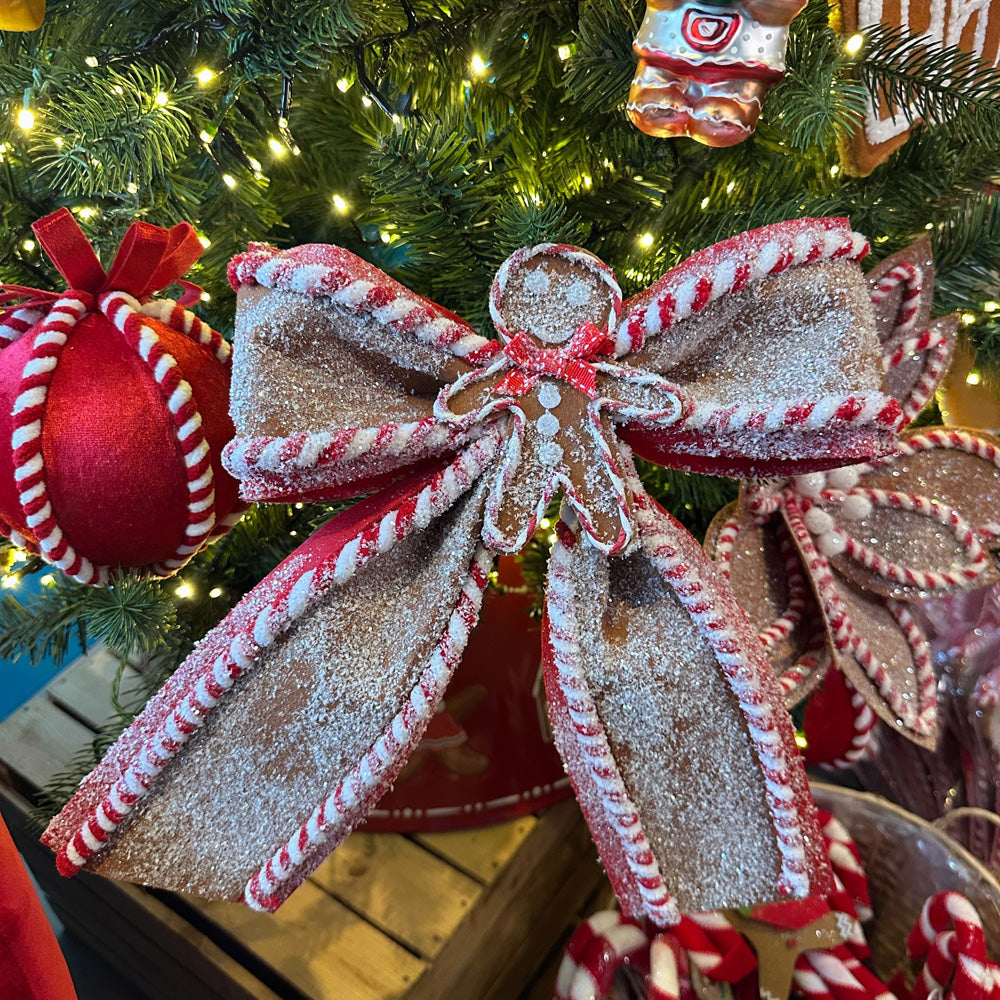 Viv! Christmas Tree Decoration - Gingerbread Bow - Brown Red - 38cm