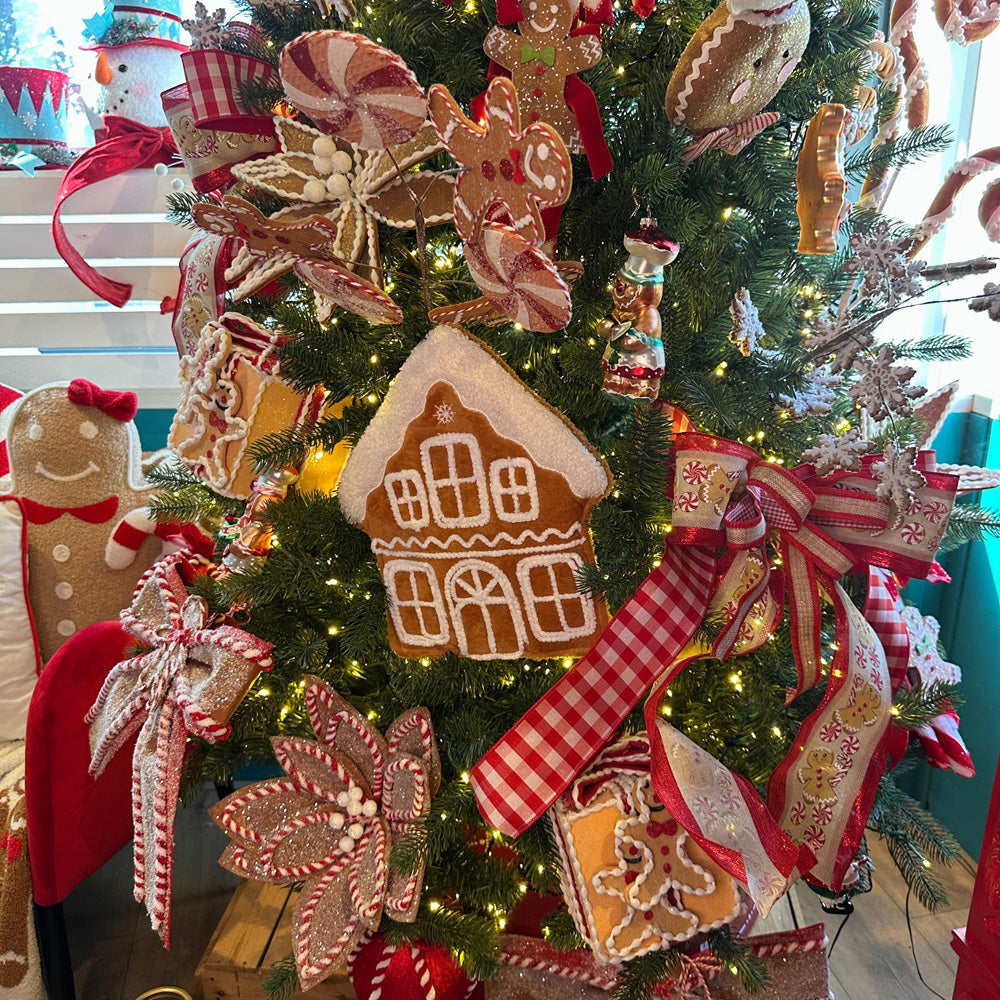 Viv! Christmas Weihnachtsbaumschmuck – Lebkuchenhaus Kissen-Ornament – Braun Weiß – 30 cm