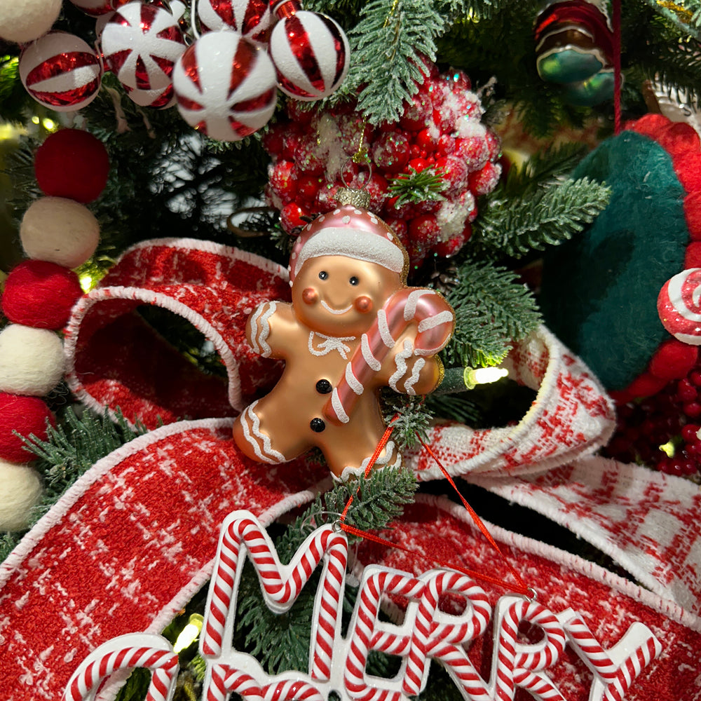 Viv! Christmas Kerstornament - Gingerbread Poppetjes - set van 2 - glas - bruin roze - 13cm