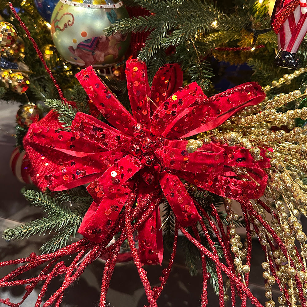 Viv! Christmas Weihnachtszweig - Samtblume mit Pailletten - Rot - 56 cm