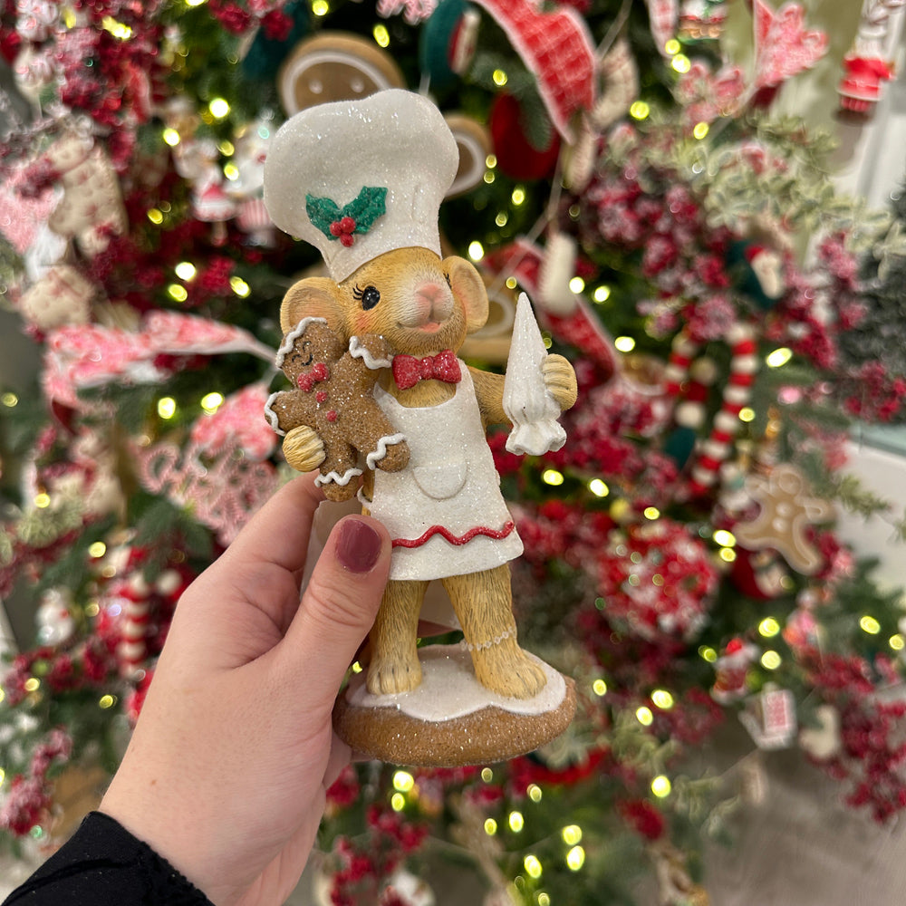 Viv! Christmas Kerstbeeld - Bakkersmuisjes met Taart & Gingerbread Koekje - set van 2 - bruin wit - 18cm