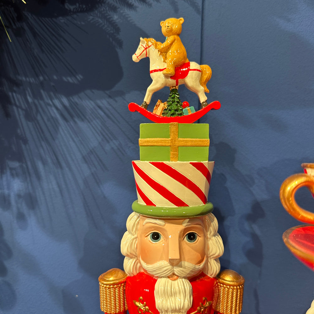 Viv! Christmas Figura de Navidad - Cascanueces con Caballito Balancín y Oso - rojo verde - 50cm