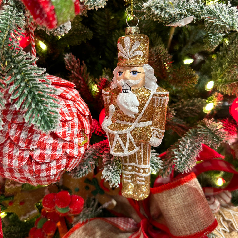 Viv! Christmas Ornament - Gingerbread Nutcracker - set of 2 - glass - brown white - 17cm