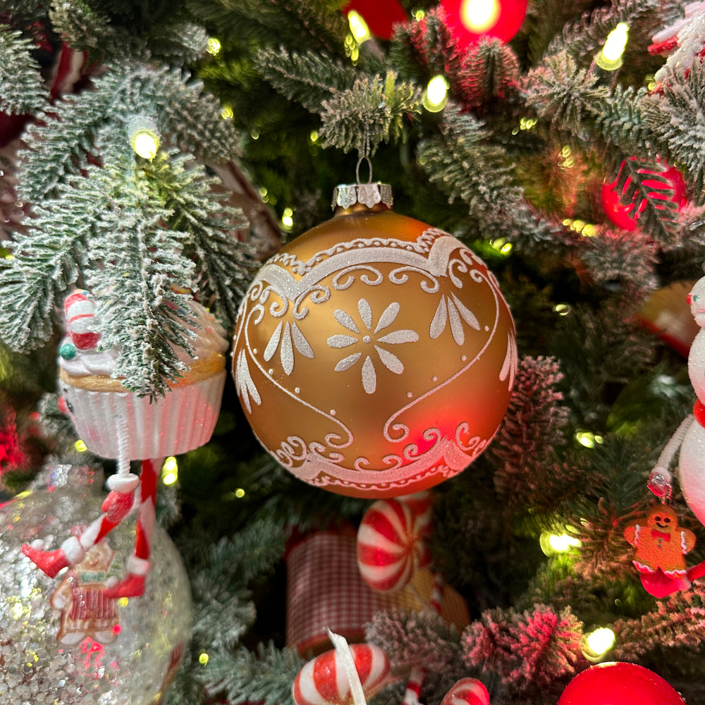 Viv! Christmas Kerstbal - Gingerbread - set van 2 - glas - bruin wit - 10 en 15cm