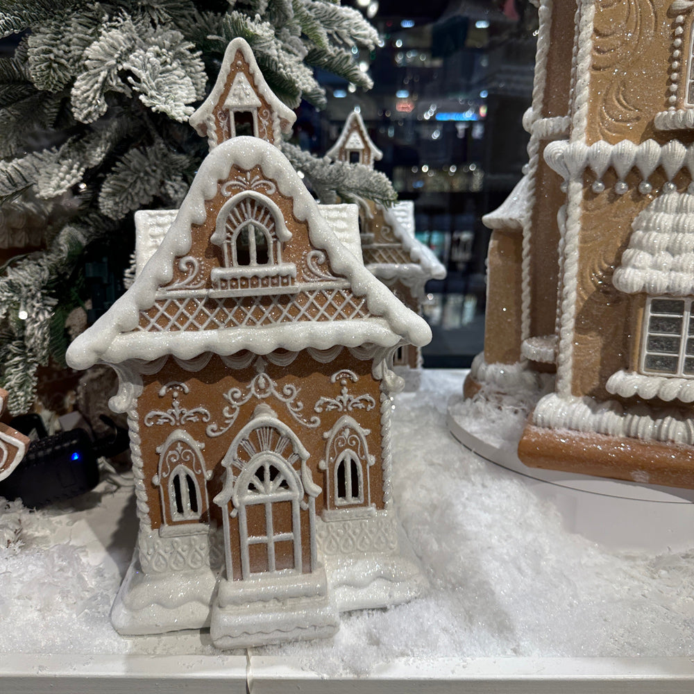Viv! Christmas Kerstbeeld - Victoriaans Gingerbread Huis incl. LED Verlichting - bruin wit - 33cm