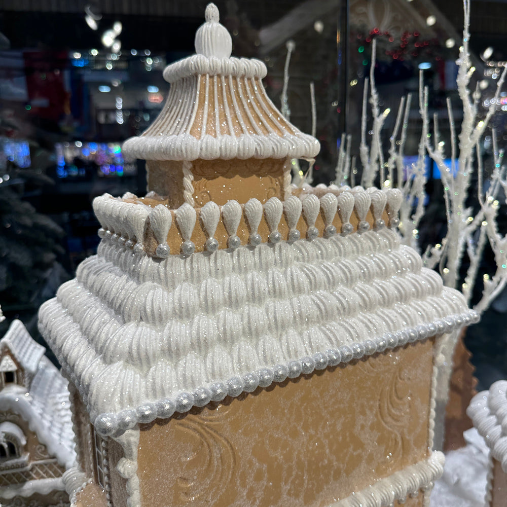 Viv! Christmas Tabletop Figure - XL Tall Victorian Gingerbread House incl. LED Lighting - brown white - 61cm