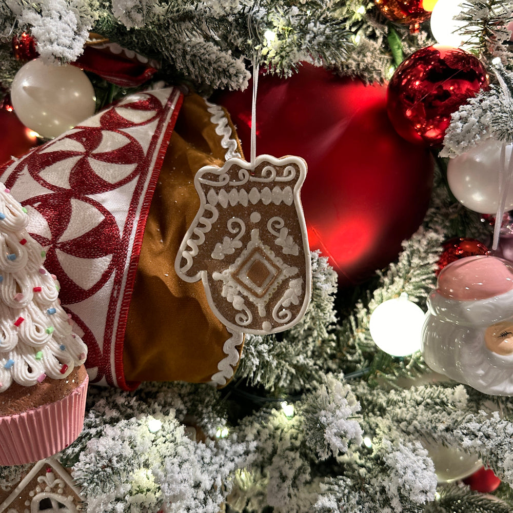 Viv! Christmas Kerstornament - Box met Gingerbread Figuren - set van 8 - bruin wit - 12cm