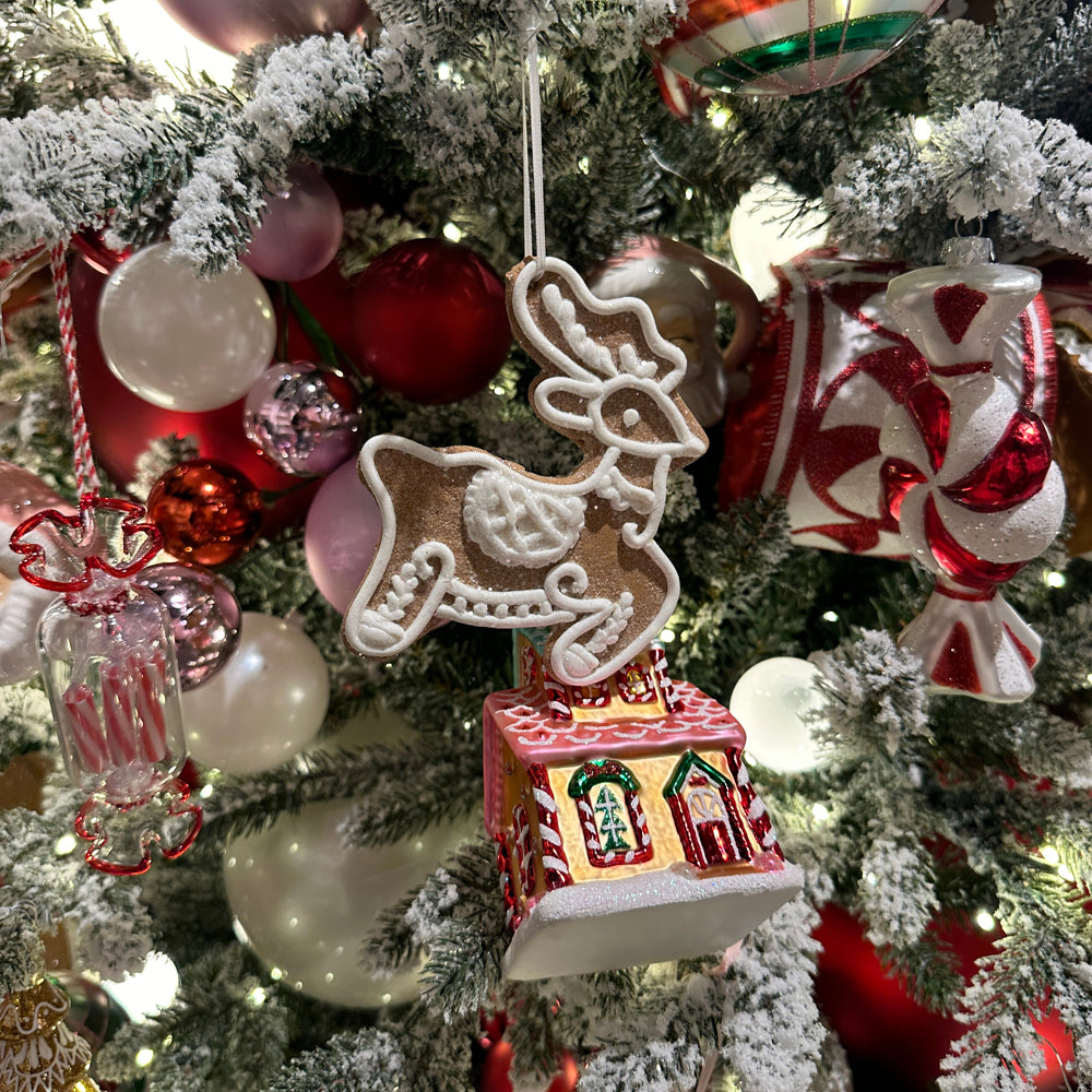 Viv! Christmas Kerstornament - Box met Gingerbread Figuren - set van 8 - bruin wit - 12cm