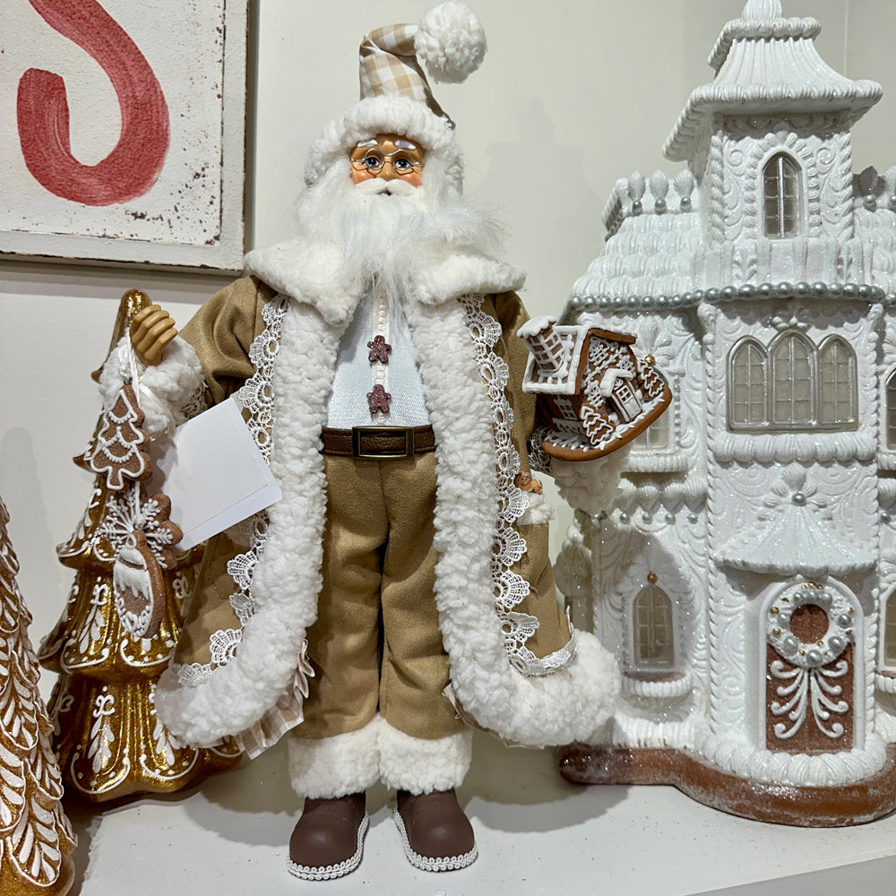 Viv! Christmas Kerstbeeld - Gingham Gingerbread Kerstman Pop - bruin wit - 46cm