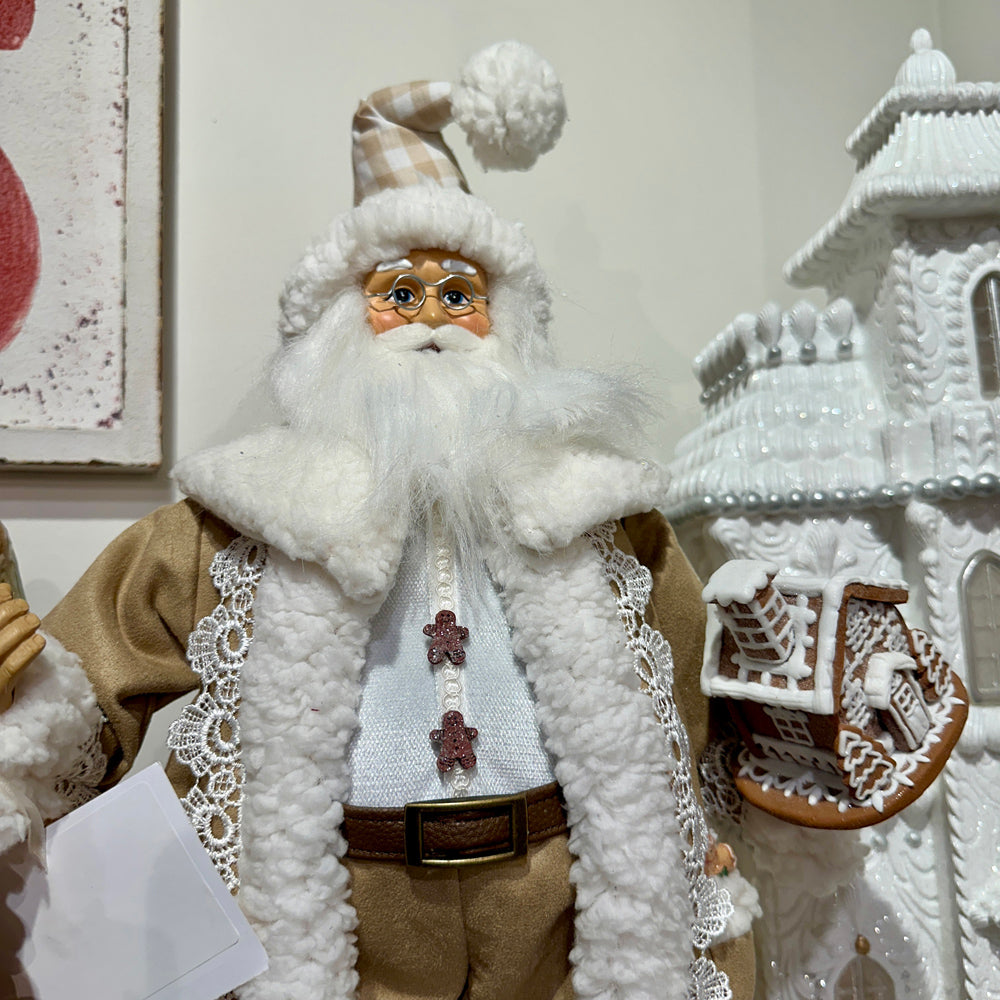 Viv! Christmas Kerstbeeld - Gingham Gingerbread Kerstman Pop - bruin wit - 46cm