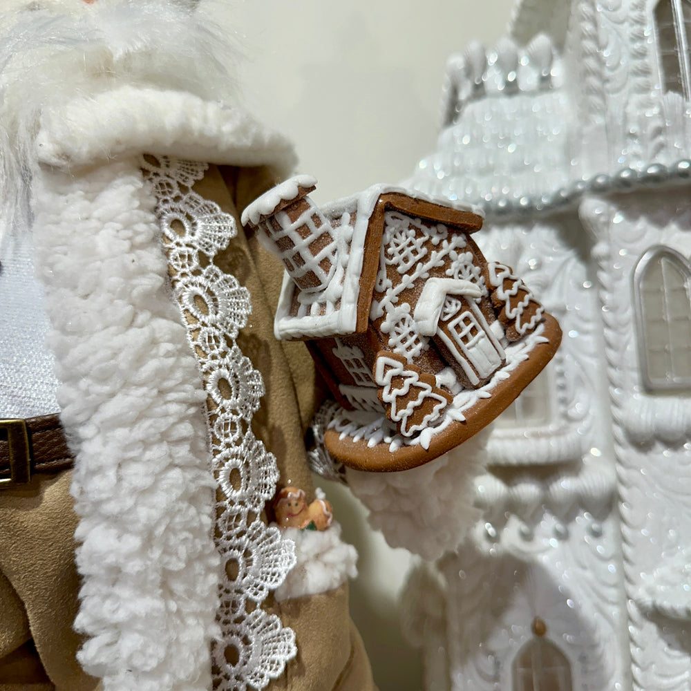 Viv! Christmas Kerstbeeld - Gingham Gingerbread Kerstman Pop - bruin wit - 46cm