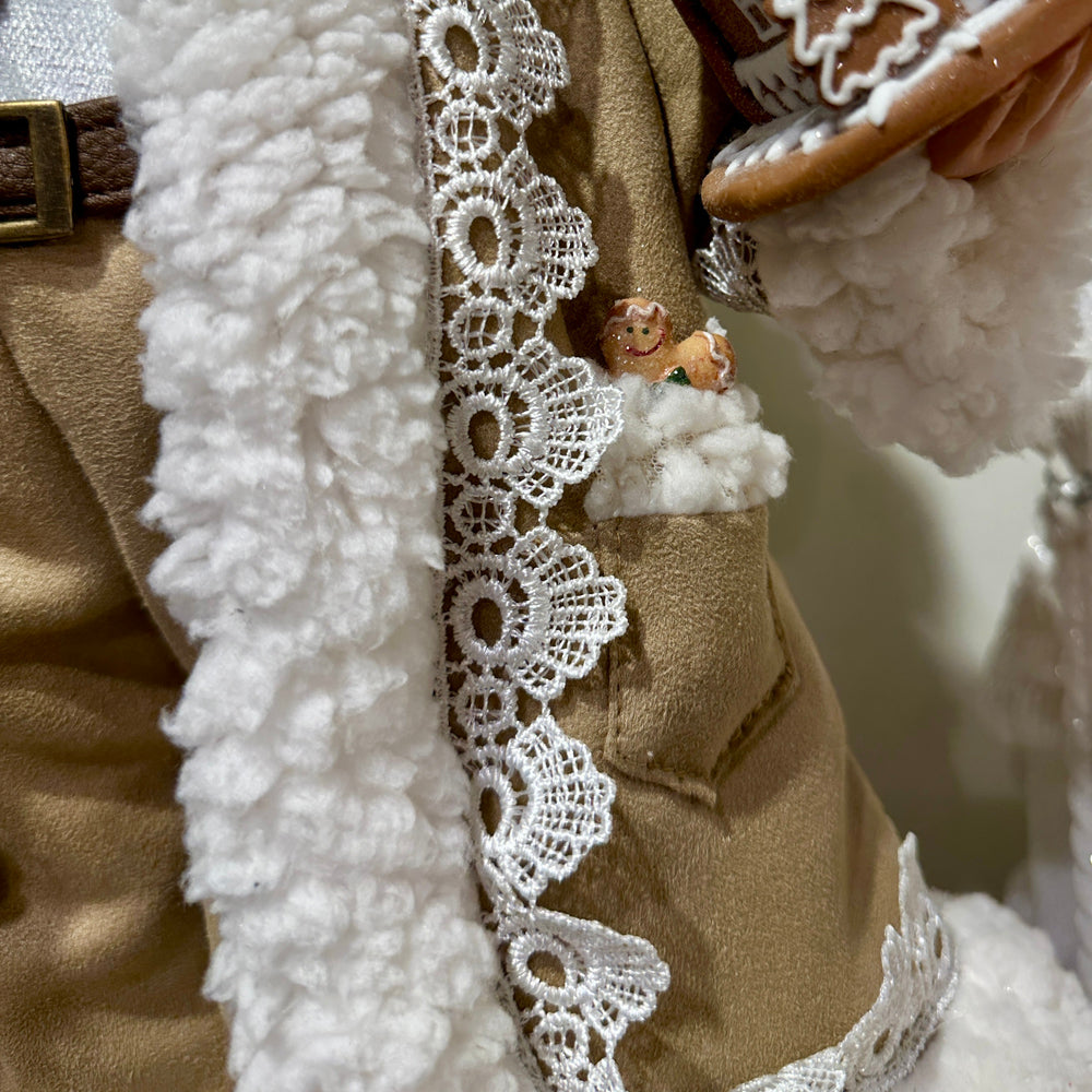 Viv! Christmas Kerstbeeld - Gingham Gingerbread Kerstman Pop - bruin wit - 46cm