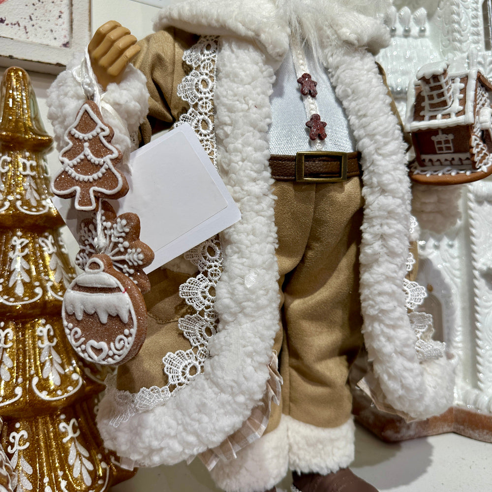 Viv! Christmas Kerstbeeld - Gingham Gingerbread Kerstman Pop - bruin wit - 46cm