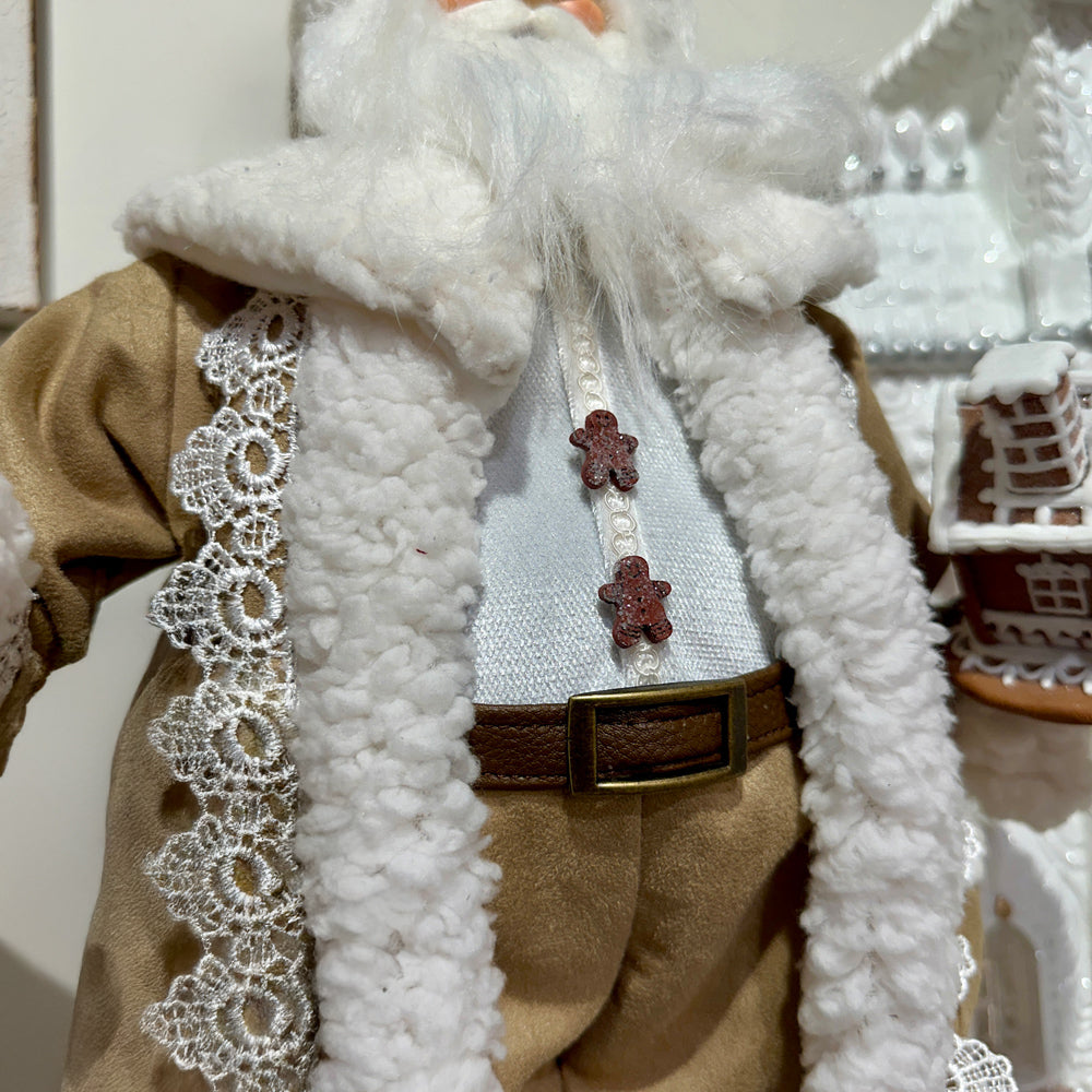 Viv! Christmas Kerstbeeld - Gingham Gingerbread Kerstman Pop - bruin wit - 46cm