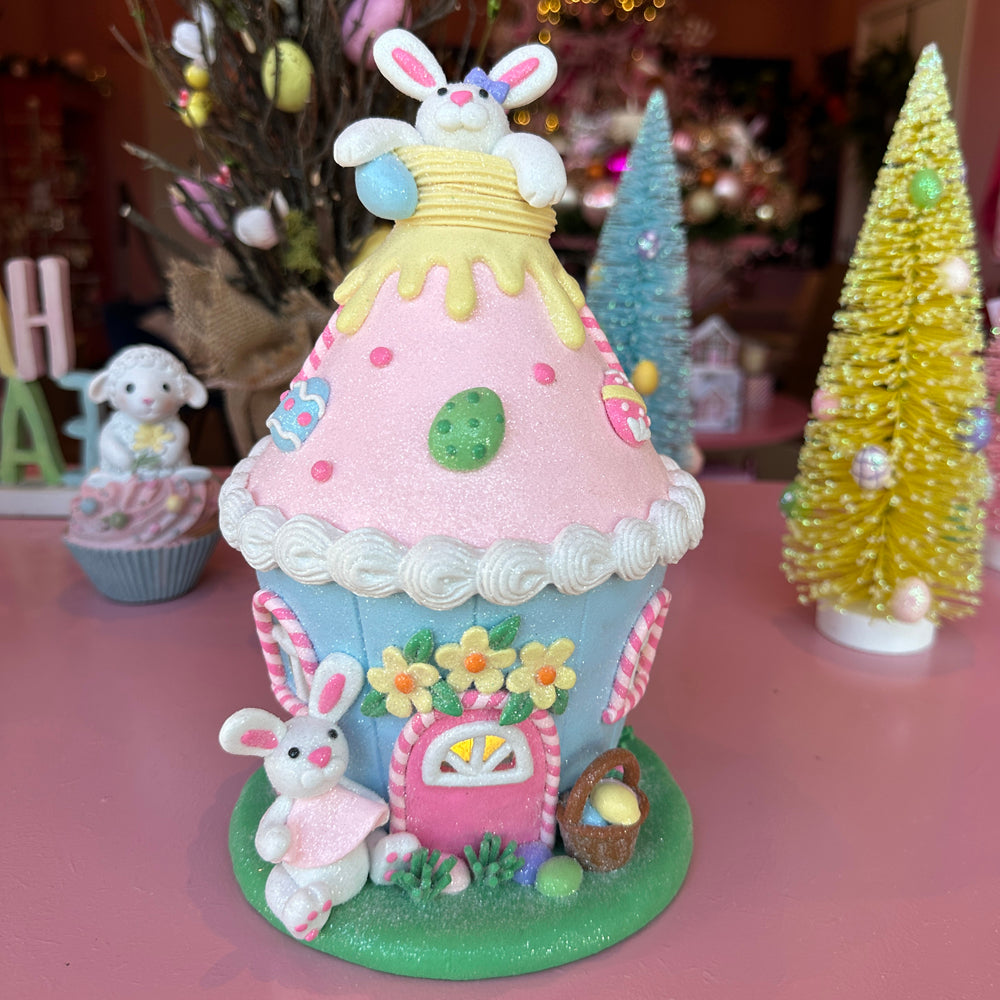 Viv! Christmas Easter Decoration - Round Gingerbread House with Bunny incl. LED Lighting - 24cm