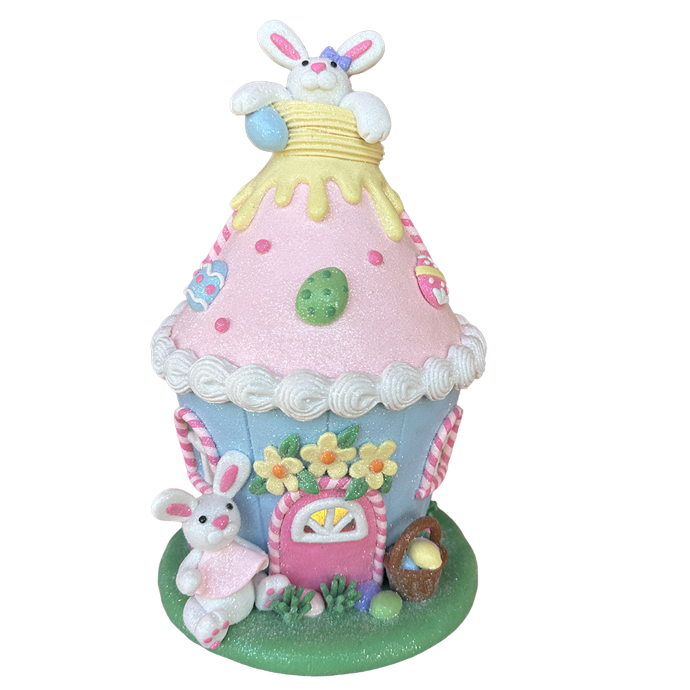 Viv! Christmas Easter Decoration - Round Gingerbread House with Bunny incl. LED Lighting - 24cm