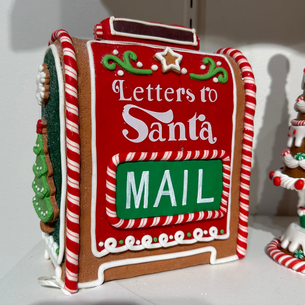 Viv! Christmas Kerstbeeld - Gingerbread 'Letters to Santa' Brievenbus van Klei - groen rood - 20cm