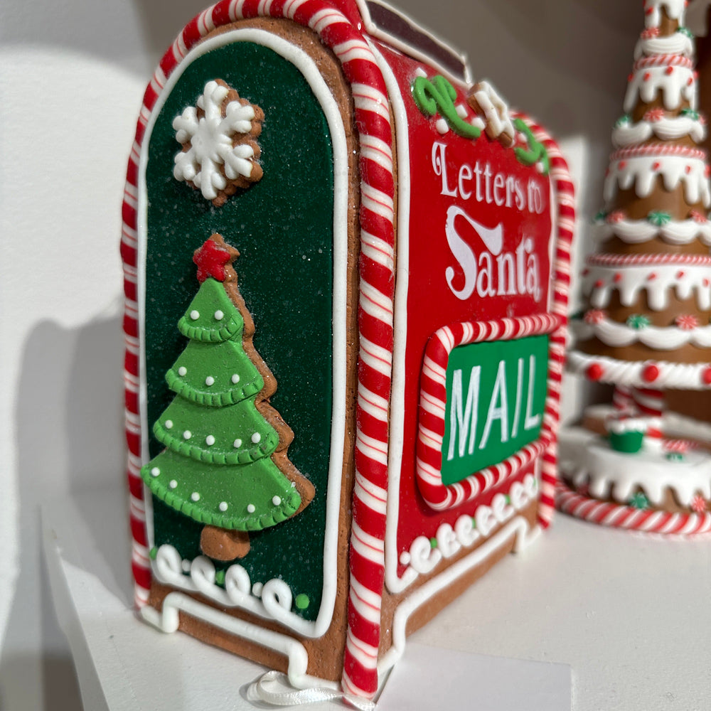 Viv! Christmas Kerstbeeld - Gingerbread 'Letters to Santa' Brievenbus van Klei - groen rood - 20cm