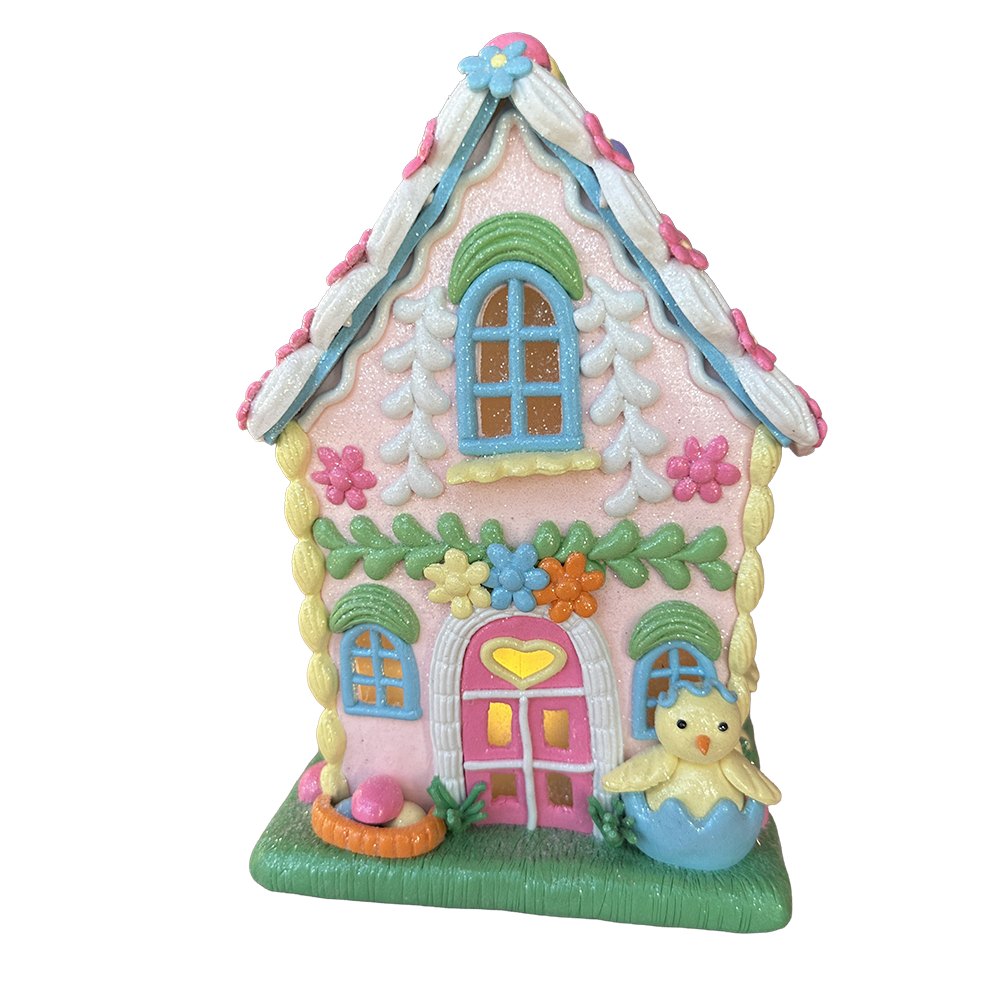 Viv! Christmas Easter Decoration - Gingerbread House with Chick incl. LED Lighting - 20cm