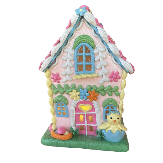 Viv! Christmas Easter Decoration - Gingerbread House with Chick incl. LED Lighting - 20cm