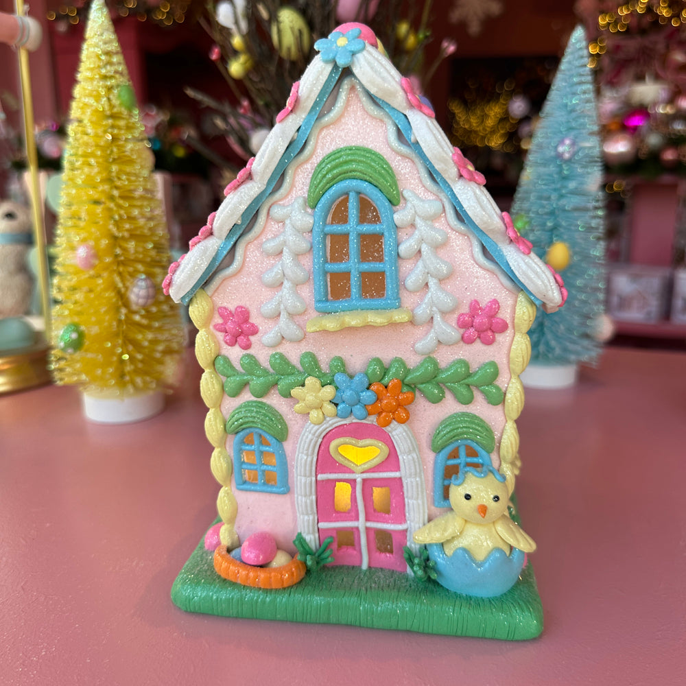 Viv! Christmas Easter Decoration - Gingerbread House with Chick incl. LED Lighting - 20cm