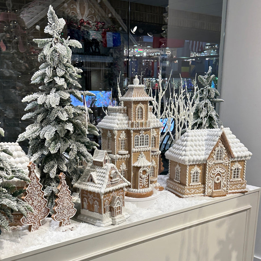 Viv! Christmas Kerstbeeld - XL Breed Victoriaans Gingerbread Huis incl. LED Verlichting - bruin wit - 45cm