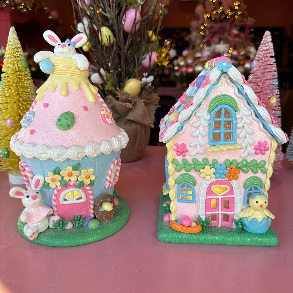 Viv! Christmas Easter Decoration - Round Gingerbread House with Bunny incl. LED Lighting - 24cm