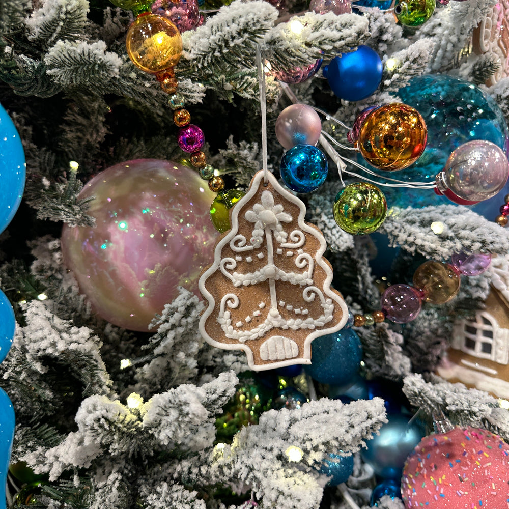 Viv! Christmas Kerstornament - Box met Gingerbread Figuren - set van 8 - bruin wit - 12cm