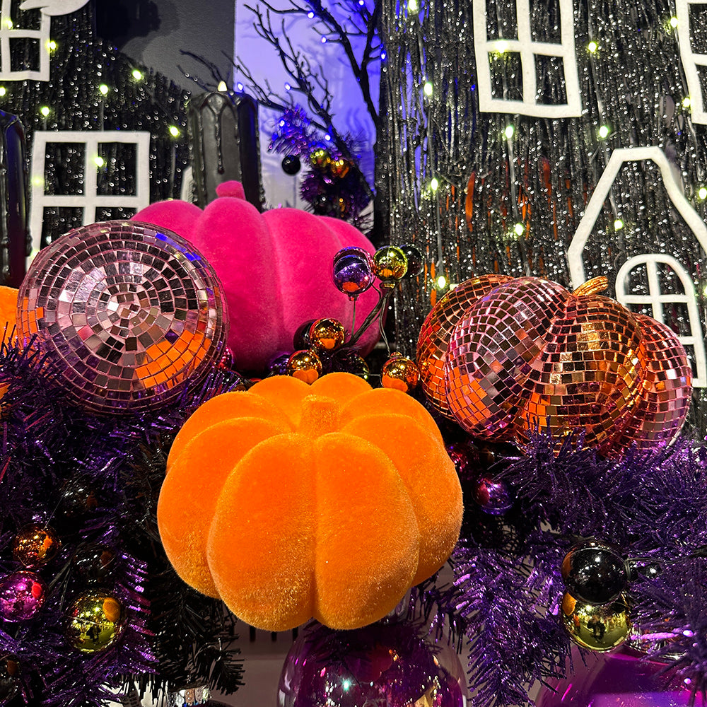 Viv! Christmas Halloween Decoratie Beeld - Oranje Geflockte Pompoenen - set van 2 - 20 cm