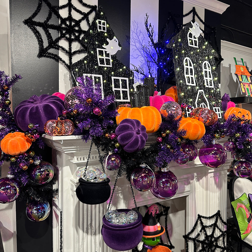 Viv! Christmas Halloween Decoratie Beeld - Oranje Geflockte Pompoenen - set van 2 - 20 cm