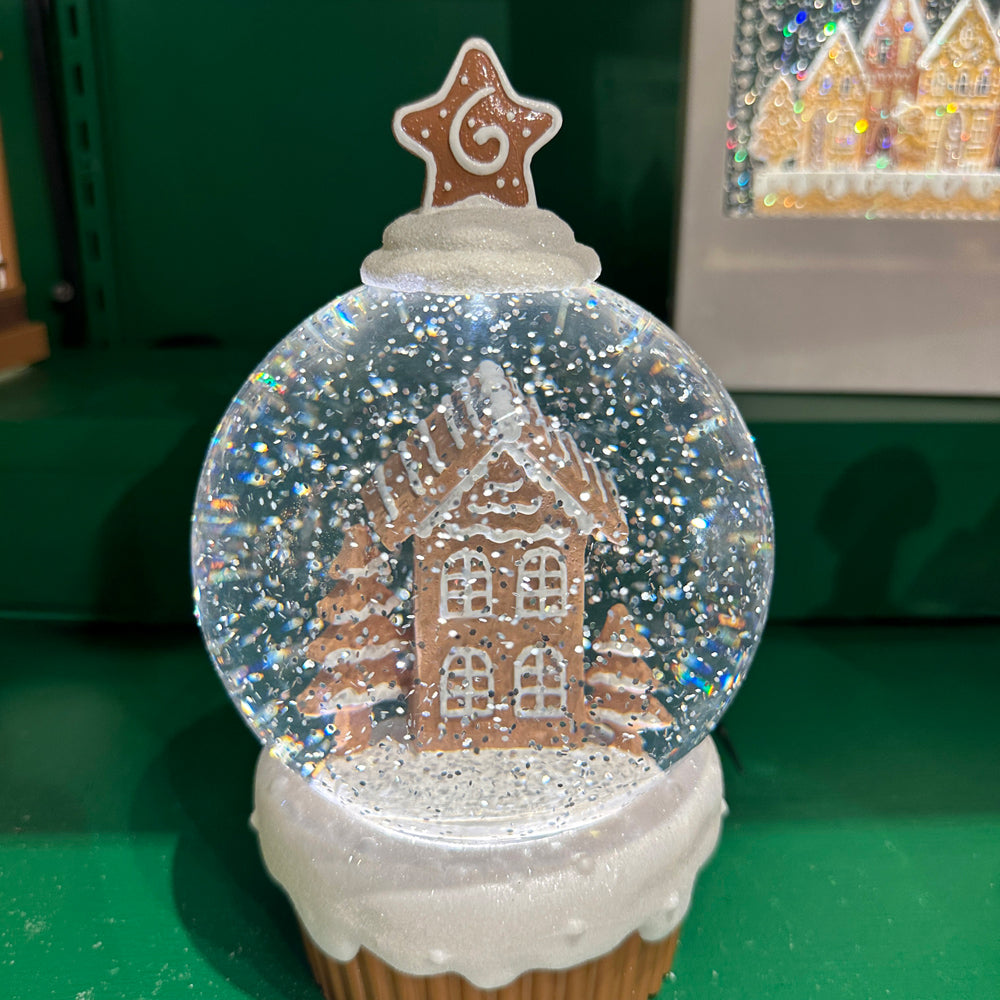 Viv! Christmas Kerst Sneeuwbol incl. LED - Gingerbread Huis Cupcake - automatisch - bruin wit - 20cm