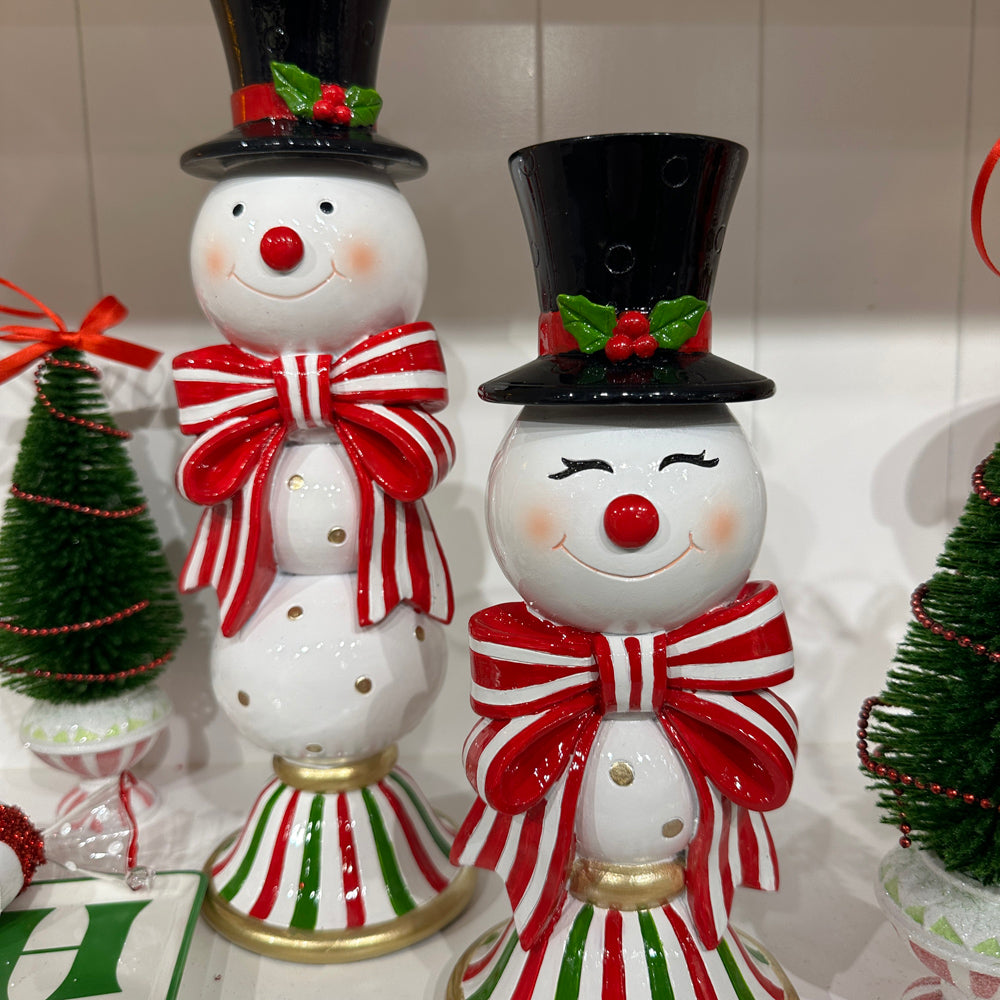 Viv! Christmas Table Decoration - Candle Holder Snowman - set of 2 - red black white - 33 and 25 cm